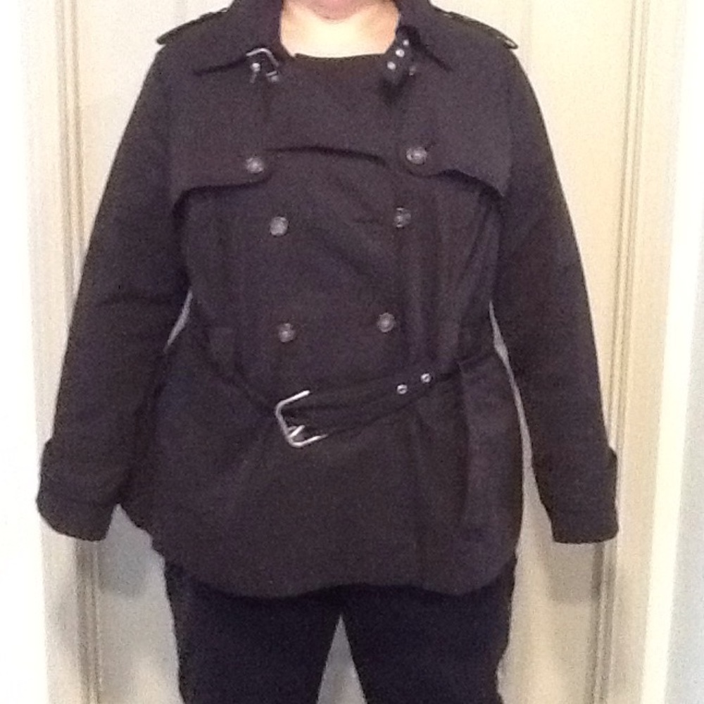 Merona Black Lined, belted coat. Plus Sz 4 = 26